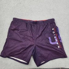 Nautica Swim Shorts Mens Large Navy Blue Logo Graphic Pocket Swimwear Trunks