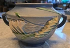 Roseville Blue Freesia 2-Handle Vase, 463-5,  8.5" X 6.75" X 5.5"