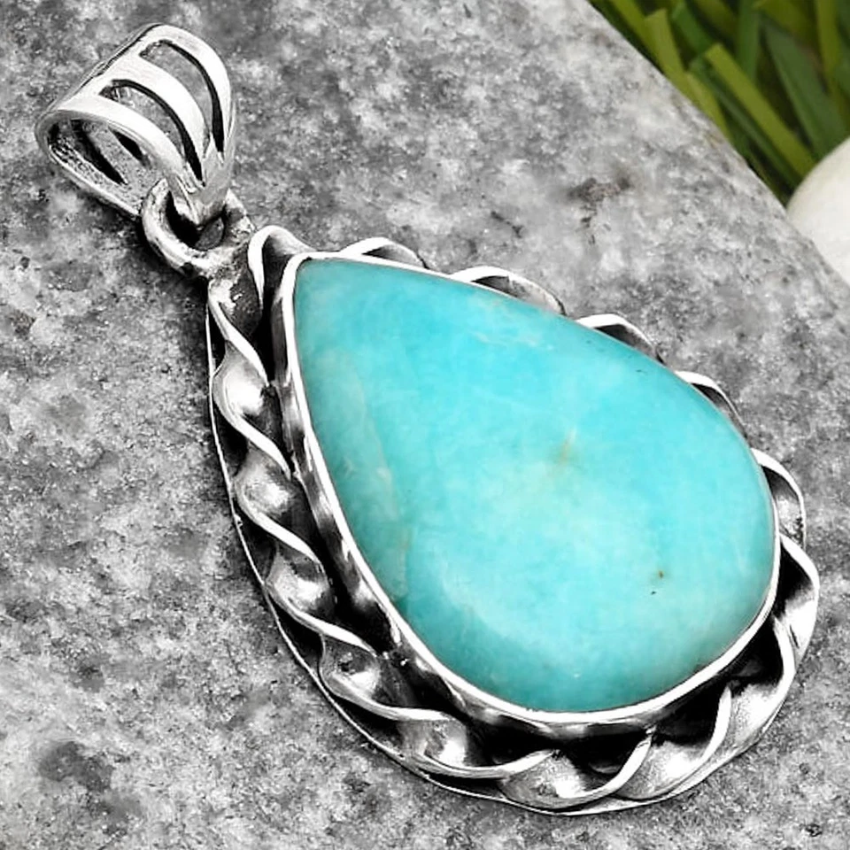 Natural Paraiba Amazonite 925 Sterling Silver Pendant Jewelry P-1081 - Image 2 of 4
