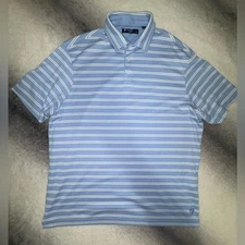 NWOT Men's Cremieux Classics Blue White Stripe Preppy Polo Shirt XL X Large