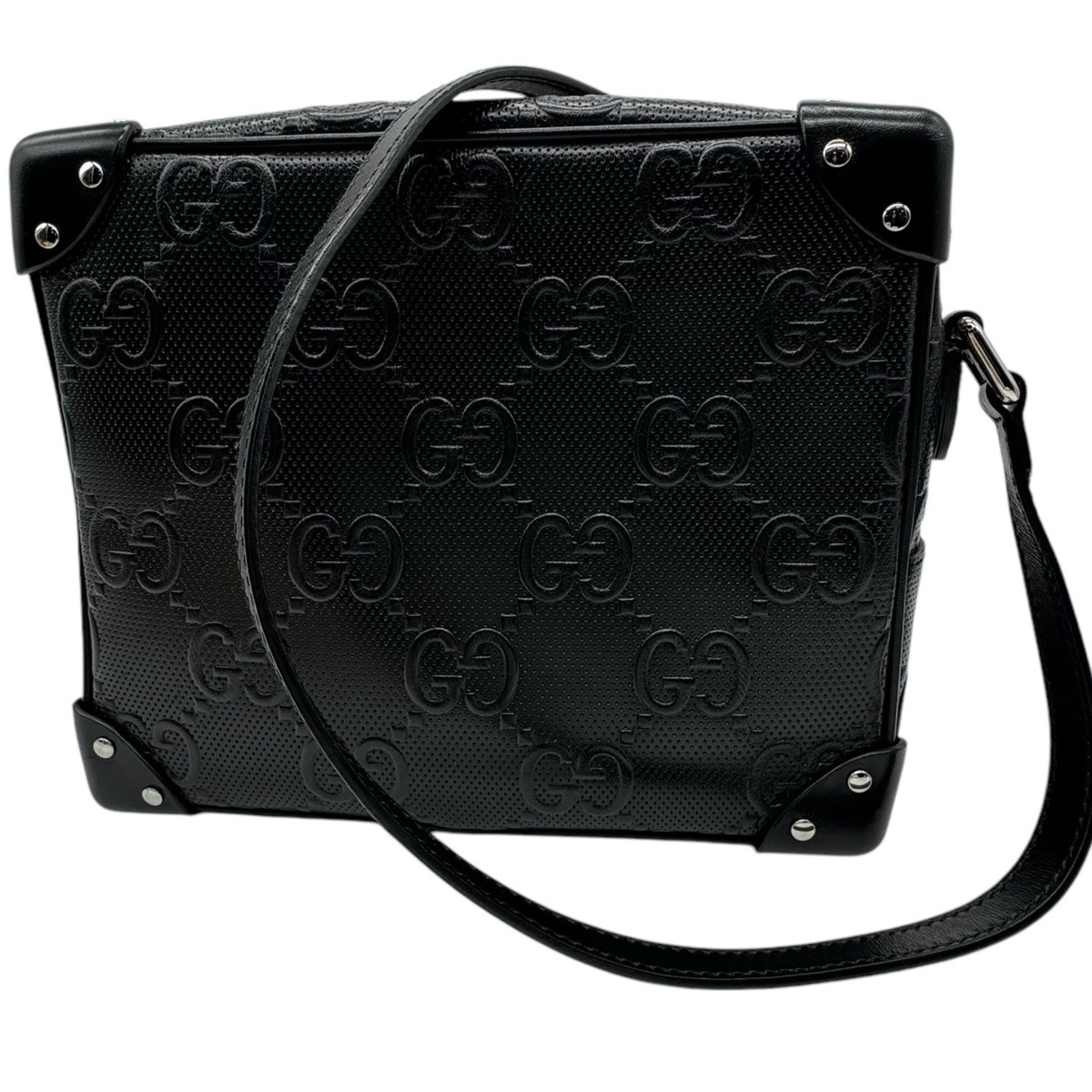 GUCCI GG Embossed Crossbody Shoulder Bag Leather Black GUCCI GG Embossed Crossbody Shoulder Bag Leather Black
