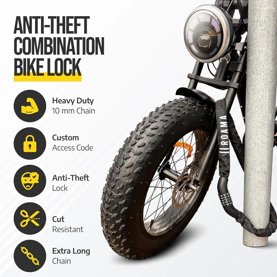 Roama 10 mm Combination Bike Chain Lock 120 cm Chain, Built-in Combination Lock - image 4 of 4