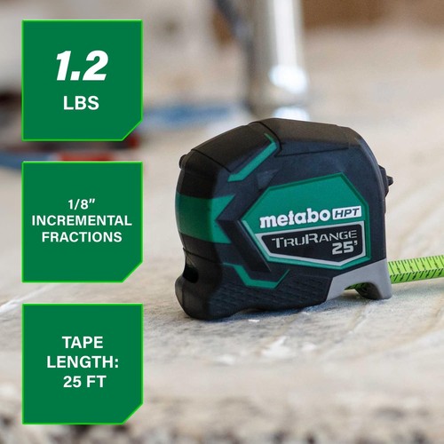 Metabo HPT Measuring Tape, 25' TruRange™, Long Reach 17-ft, High 7.6 m, Green - Picture 5 of 12