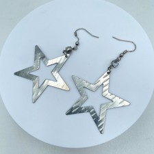 Y2K Silver-Tone Pop-Punk Faceted Beads Hollow Star Dangle Drop Hook Earrings