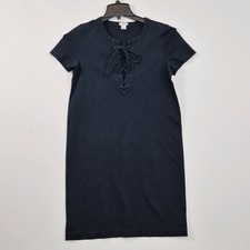 J.Crew Women's Dress Size S Cotton Lace Up Short Sleeve Pullover Navy Slits 36