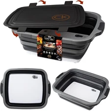New XL Collapsible BBQ Prep Tub wtih LOCKING Lid, Cutting Board & Drain Hole 