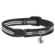 Cat Collar Breakaway with Bell Striped Black/Gray/White NARROW Fits 8.5-12"