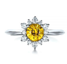 0.75CT Dark Yellow Citrine White CZ Halo Style Ring For Women In 925 Silver.