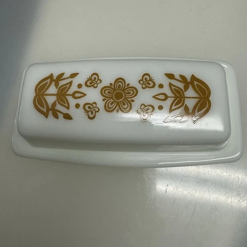 Vintage Pyrex Covered Butter Dish 72-B Butterfly Gold