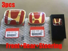 Fit For CIVIC SEDAN 2016 2017-2021 Front Rear Badge Steering Red Emblem 3PCS 