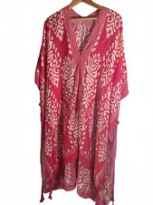 Pink and White Patterned Colorful Kaftan with Tassels