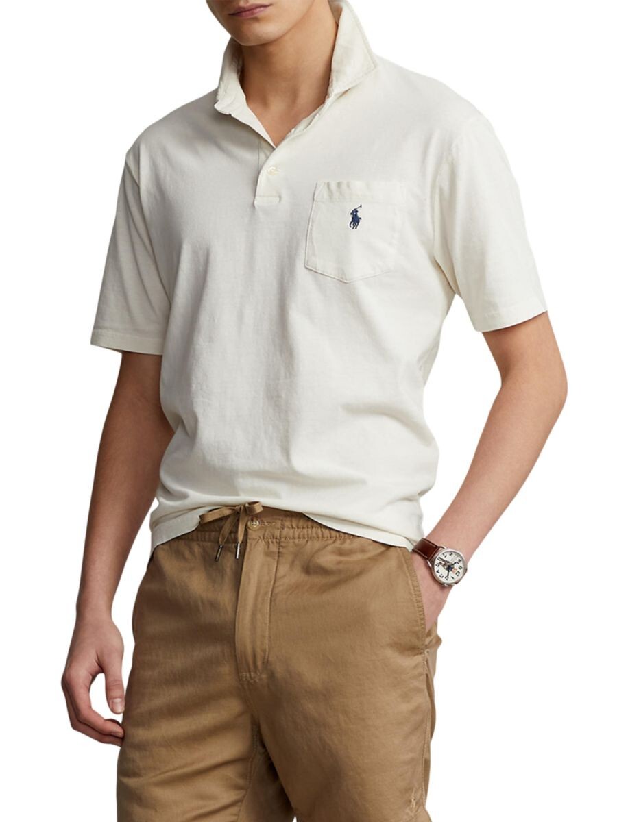 POLO RALPH LAUREN MENS LARGE CHIC CREAM CLASSIC FIT MESH POLO