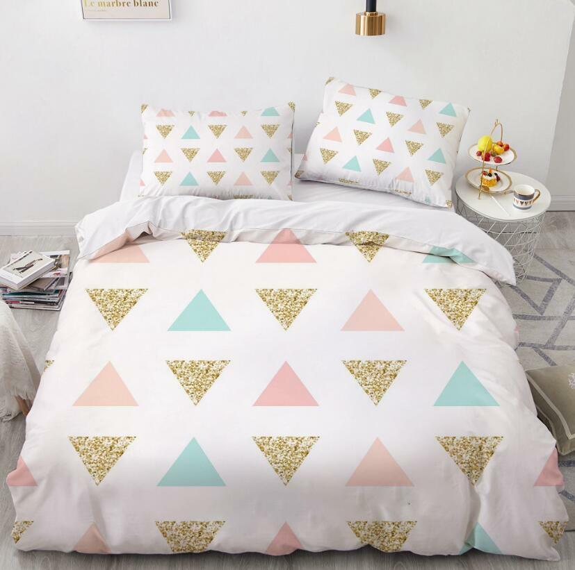 3D Rosa Goldenes Dreieck ZHUC854 Bett Kissenbezüge Decke Bettdecke Abdeckung Set Laatste huishoudelijk werk