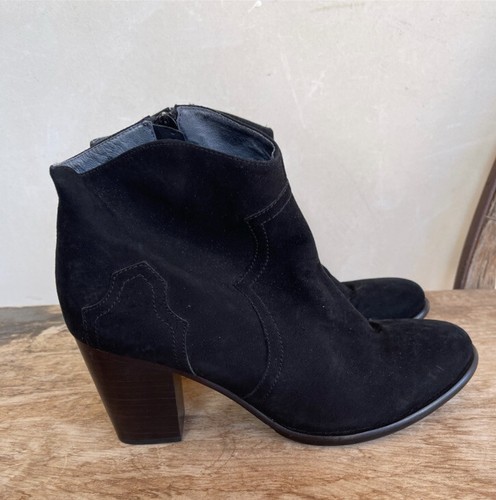 SAMBAG Black Glove Soft Suede Leather Lined Western Style Ankle Boots EU39 US8.5 - Picture 2 of 12