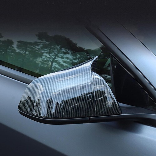 FOR 2017-23 TESLA MODEL 3 M HORN STYLE REAL CARBON FIBER SIDE MIRROR COVER CAPS - Picture 3 of 12