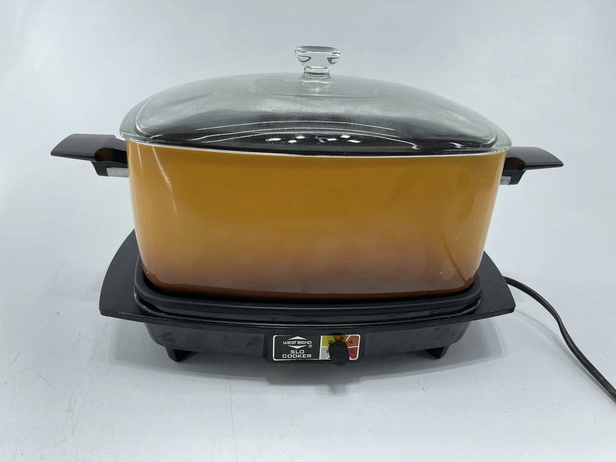 Vintage West Bend 6 Qt Slow Cooker Rectangle Crock Pot Orange Brown Tested Retro