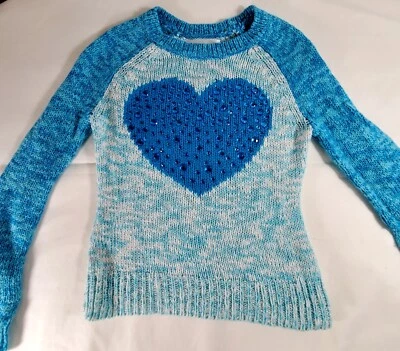 Vintage Justice Little Girls Size 6 Pullover Sweater Blue Heart With Gems 2013 - Image 1 of 4