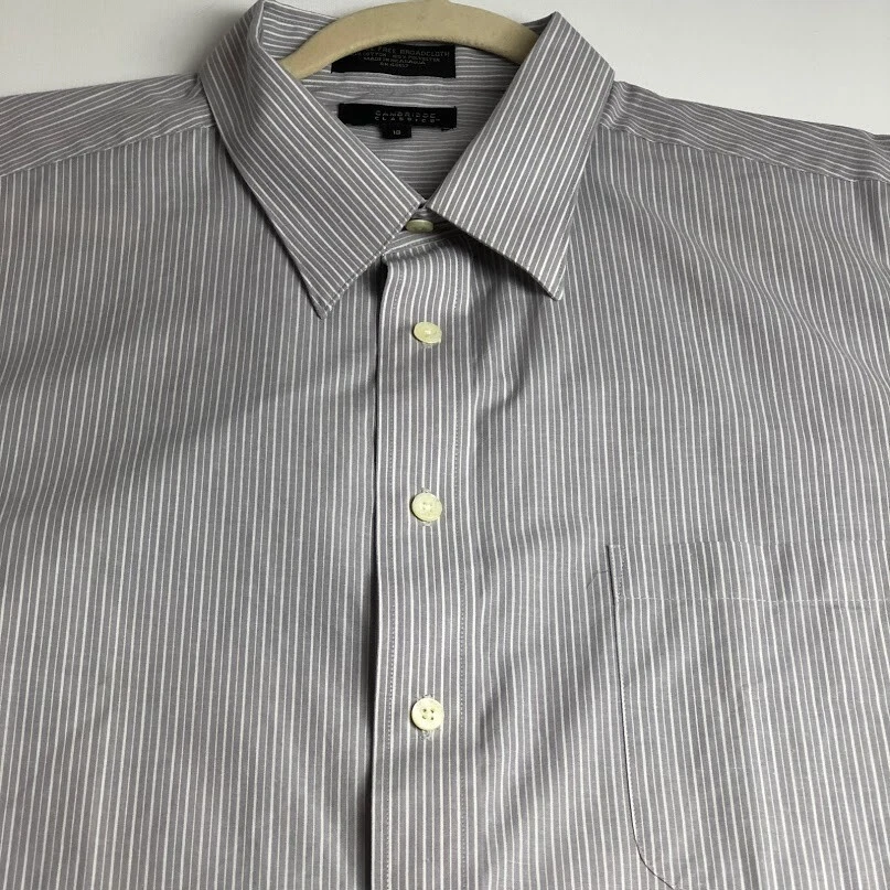 Cambridge Classics Button Up Shirt Men's 18 2XL Gray White Striped Short Sleeves - Image 2 of 4