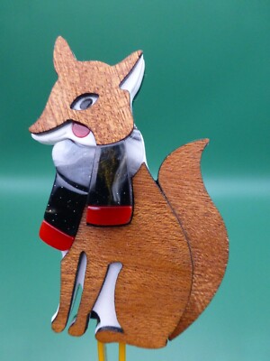 Vintage modern BROOCH Handmade Fantastic Fox Scarf Mr acrylic