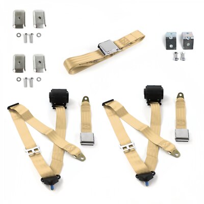 Ford Truck 1961 - 1966  Airplane 3pt Tan Retractable Bench Seat Belt Kit w/ Brac
