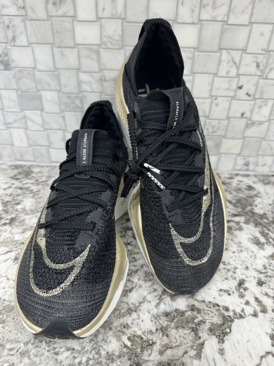 NIKE AIR ZOOM ALPHAFLY NEXT% 2 BLACK-MET GOLD GRAIN-SAIL Sz NIKE AIR ZOOM ALPHAFLY NEXT% 2 BLACK-MET GOLD GRAIN-SAIL Sz