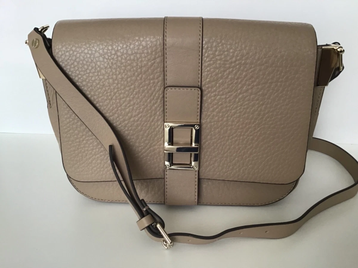 REISS Crossbody Ava Lock Closure Premium Leather Bag Neutral/Gold - NWT