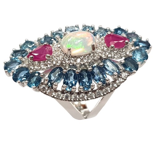 Anillo de plata esterlina piedra preciosa topacio azul de Meher's joyería ópalo etíope y piedra preciosa de topacio azul de Londres - Imagen 3 de 4