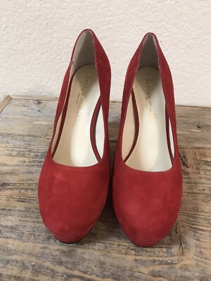 BETTYE MULLER RED SUEDE PLATFORM CHUNKY 4  HEELS 9M PERFECT FOR THE HOLIDAYS