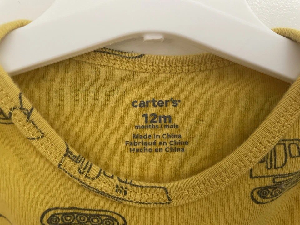 Body Carter's Bebé Niños Camión Excavadora 100% Algodón Manga Corta Amarillo 12 M Foto 2 de 4