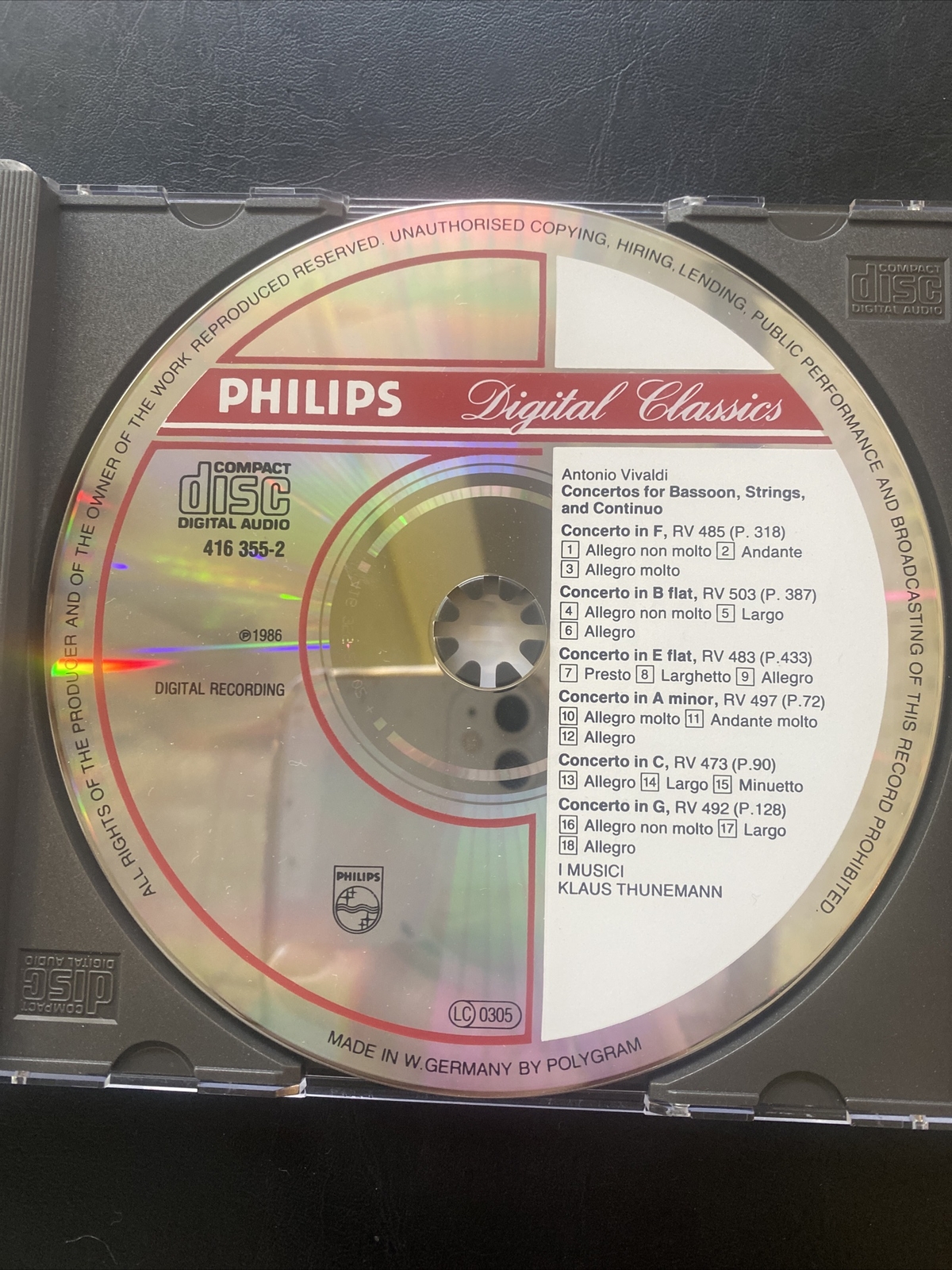 Vivaldi 6 Bassoon Concertos by Klaus Thunemann (CD, 1986) for sale