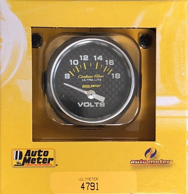 Auto Meter 4791 Carbon Fiber Voltmeter Gauge 2 1/16'' (52 mm)  8-18 Volt