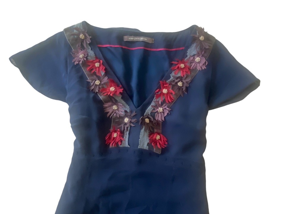 Women's Boden Limited Edition Navy 100 Silk Midi Dress Floral Detail