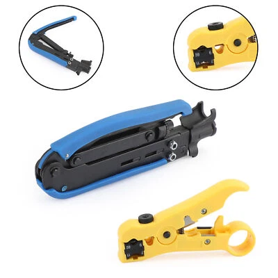 AREYOURSHOP Cable Coax Coaxial Crimper Stripper+Compression Tool F RG59 RG6 RG11 Connector,