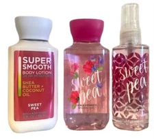 Bath & Body Works Sweet Pea Travel Set Cream Lotion Mist Shower Gel Lot of 3 New