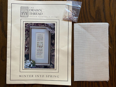 New Drawn Thread WINTER INTO SPRING Charted Sampler Cross Stitch KIT Beads Linen