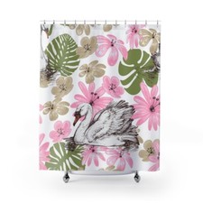 Pink Floral Swan Shower Curtain