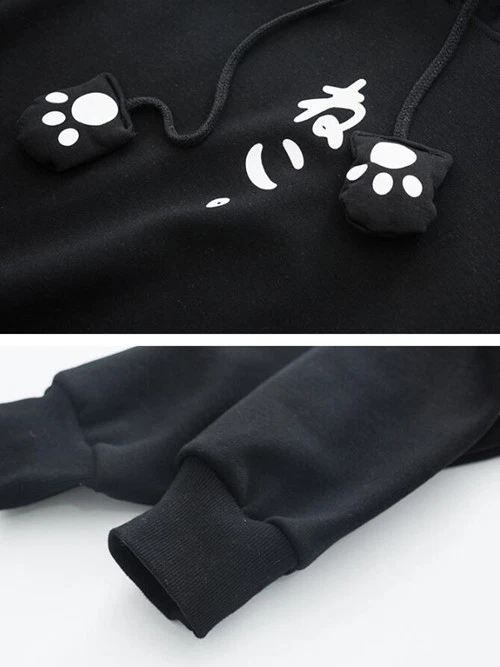 Expédié de Paris - Top Veste Chat Capuche Kawaii Sweat Epais Coton Noir - Photo 4/4