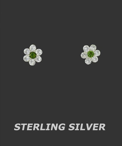 LAB PERIDOT FLOWER & W.SAPPHIRES 925 STERLING SILVER EARRINGS - 第 1/3 張圖片
