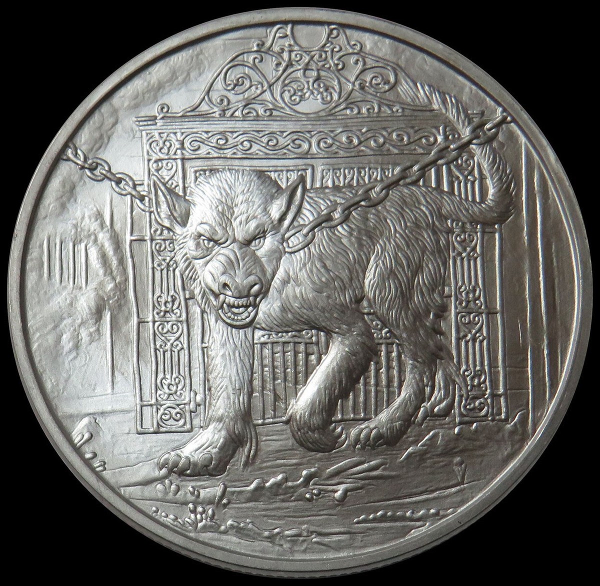 HELLHOUND NORDIC CREATURES 1 OZ 999 FINE SILVER ART ROUND