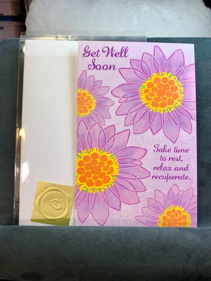 Get Well Soon Greeting Card Beautiful Purple Flowers Healing Thoughts - Image 3 of 4