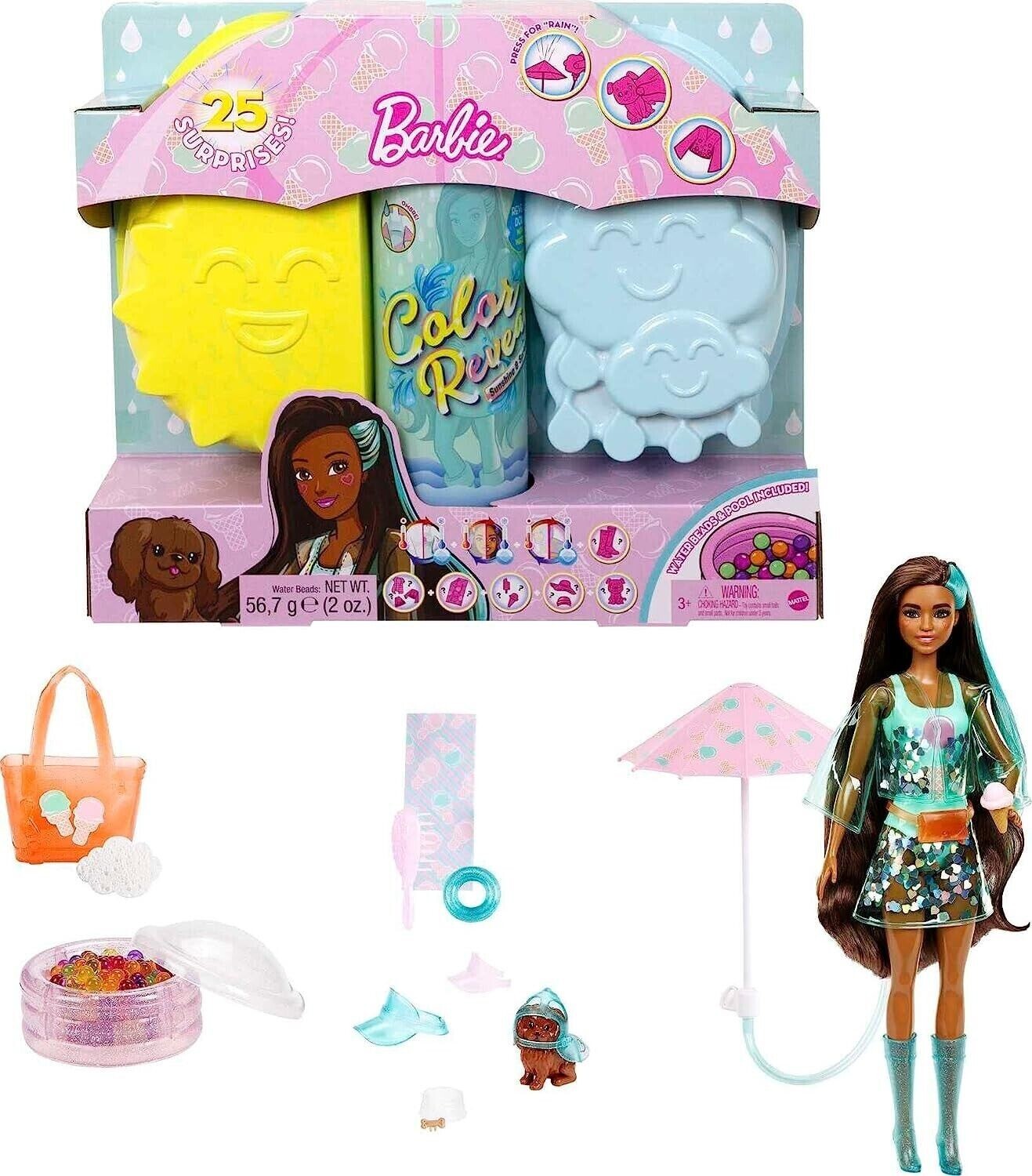 Barbie Color Reveal Doll Sunshine and Sprinkles with 7 Surprises Color Change