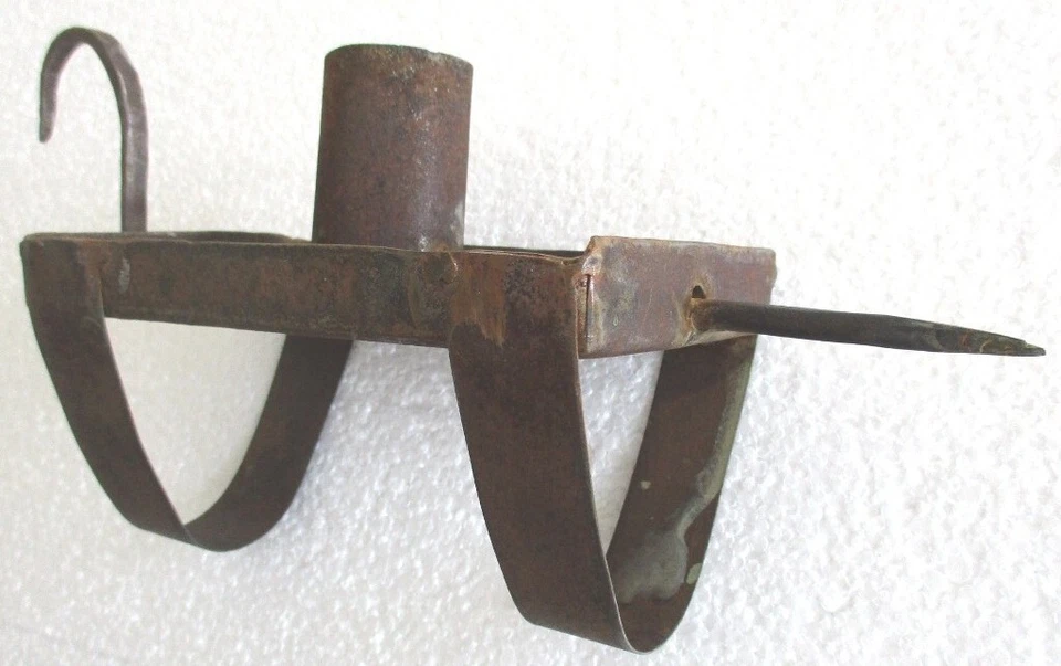 ANTIQUE OLD IRON MINERS CANDLE HOLDER  STICKING TOMMY CANDLE STORAGE - Image 4 of 4