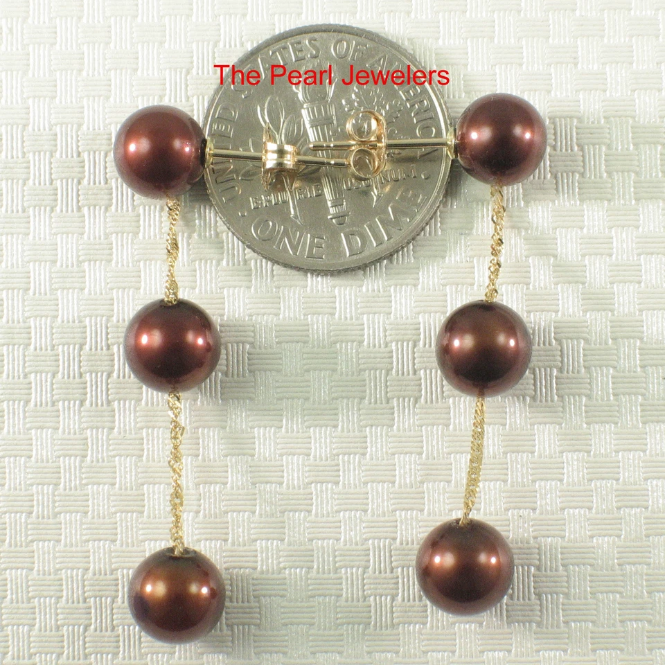 Tin Cup Design Dangle Chocolate Cultured Pearl Earrings - Image 3 of 4