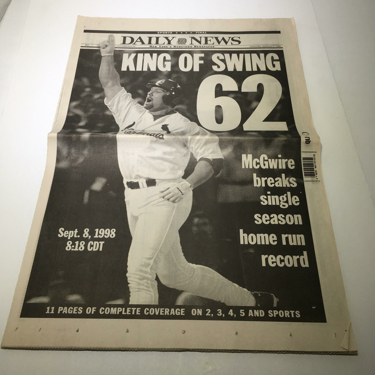 NY Daily News: Sept 9 1998 King Of Swing 62 mark mcgwire stl