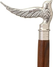Wooden Walking Stick for Seniors, Silver Head Rosewood Brown Shaft Cane