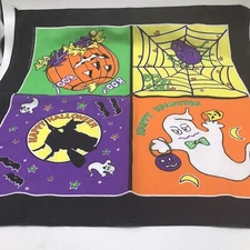 Vtg Halloween Scarf Bandana Kerchief 21x21 USA Witch Pumpkin Ghost Spider Bats