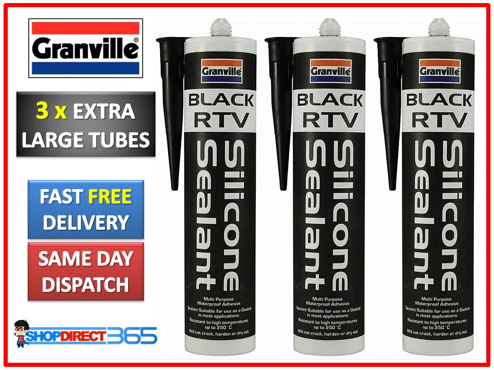 GRANVILLE 3x Black RTV Silicone Adhesive Sealant Waterproof Gasket Flexible High Temp 0236