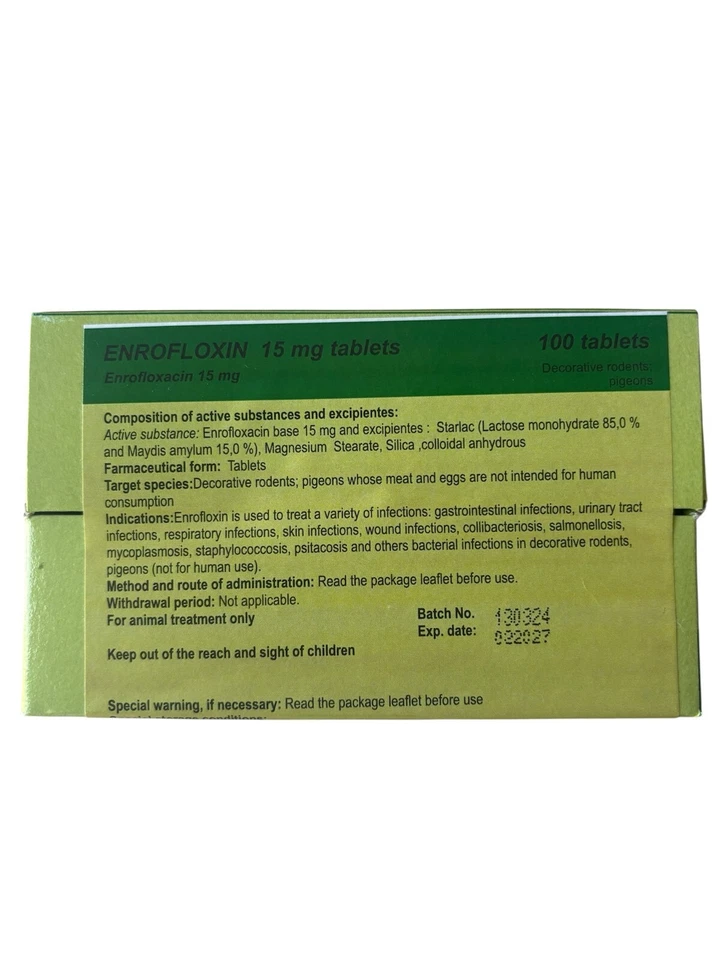 Enrofloxi 15mg – 100 Tabs – Similar to Baytr – Support for Small Pets, Pigeon - Image 2 of 2