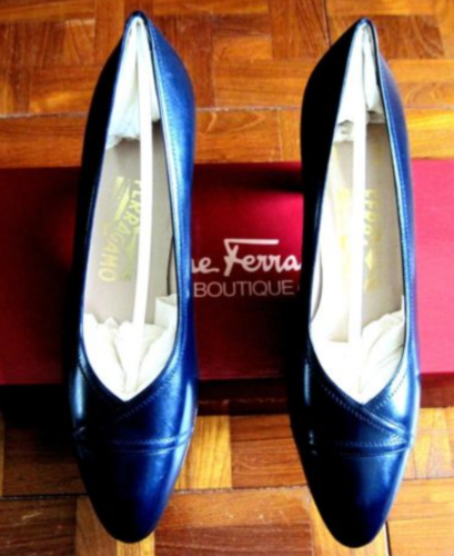 NEW SALVATORE FERRAGAMO WOMEN'S SLIP-ON BLUE ALL LEATHER PUMP SHOES SZ:9.5(4A) - Picture 1 of 7