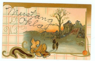 MUSTANG,OKLAHOMA-BEST WISHES-GLITTER-EMBOSSED-PRE1920-(OK-MMISC)